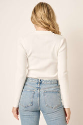 Mittoshop Women's Long Sleeve Ribbed Knit Polo Top - Chic V-Neck Sweater